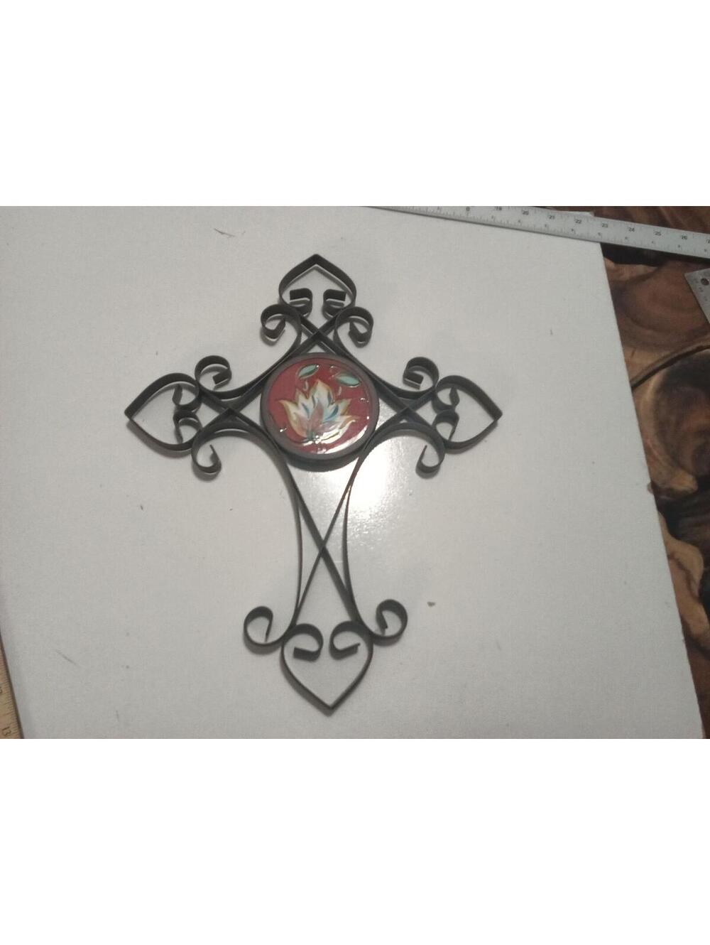 Decorative Wall Cross with Floral Centerpiece 15x12"